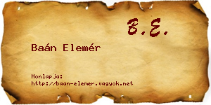 Baán Elemér névjegykártya
